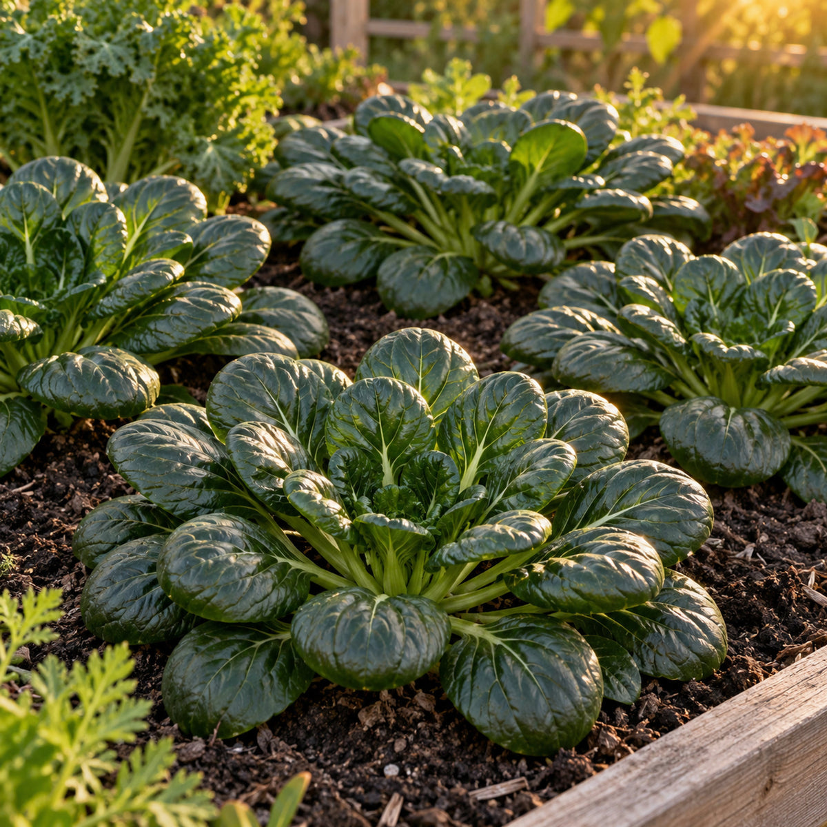 Rosette Tatsoi Bok Choy Seeds growing in a home garden