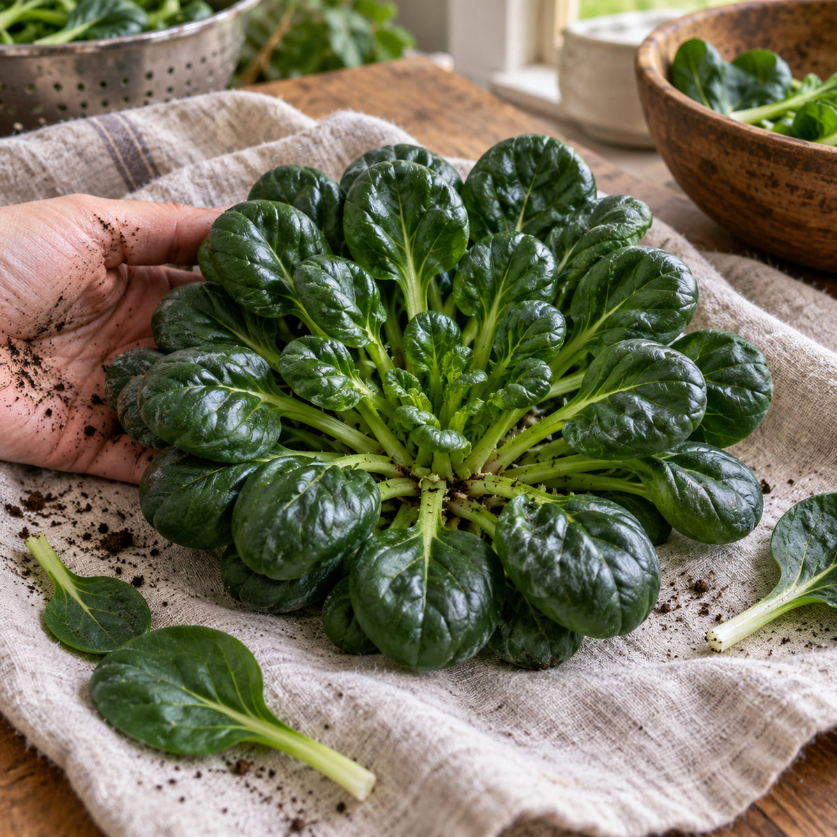 Rosette Tatsoi Bok Choy Seeds harvest up close