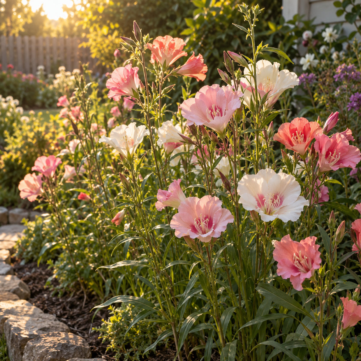 Rosy Cheek Clarkia Seeds growing in a home garden