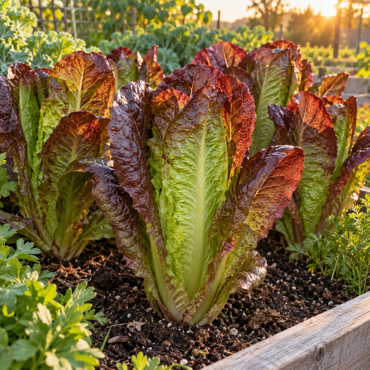 Rouge d'Hiver Romaine Lettuce Seeds growing in a home garden