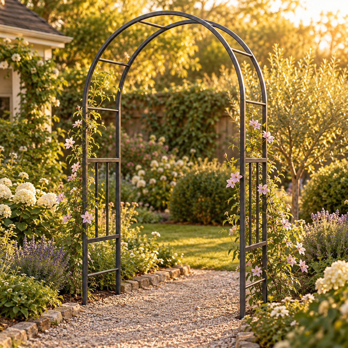 Round Garden Arch, 5.75 Feet in use in a home garden