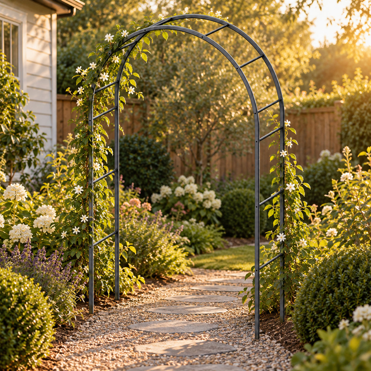Round Garden Arch in use in a home garden