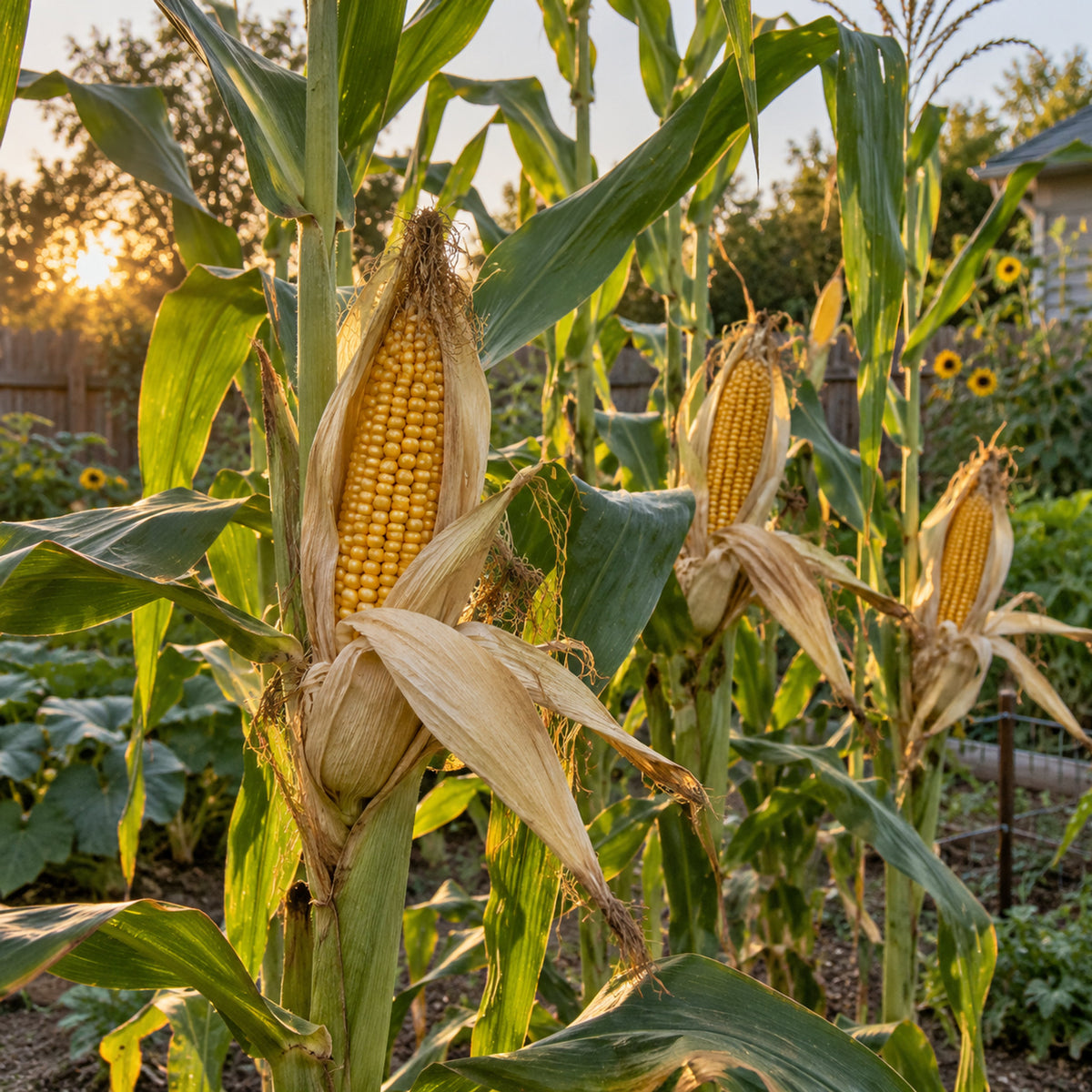 Round Kernel Popcorn Seeds growing in a home garden