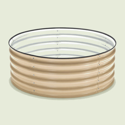 Round Metal Raised Garden Bed, 15 Inches Tall on a soft green background