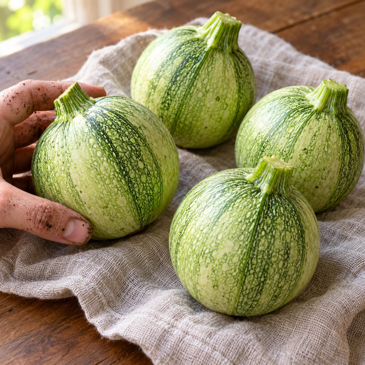 Round Zucchini Summer Squash Seeds harvest up close