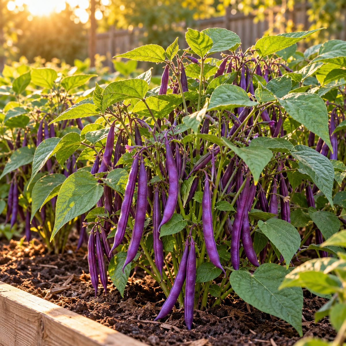 Royal Burgundy Bush Bean Seeds growing in a home garden