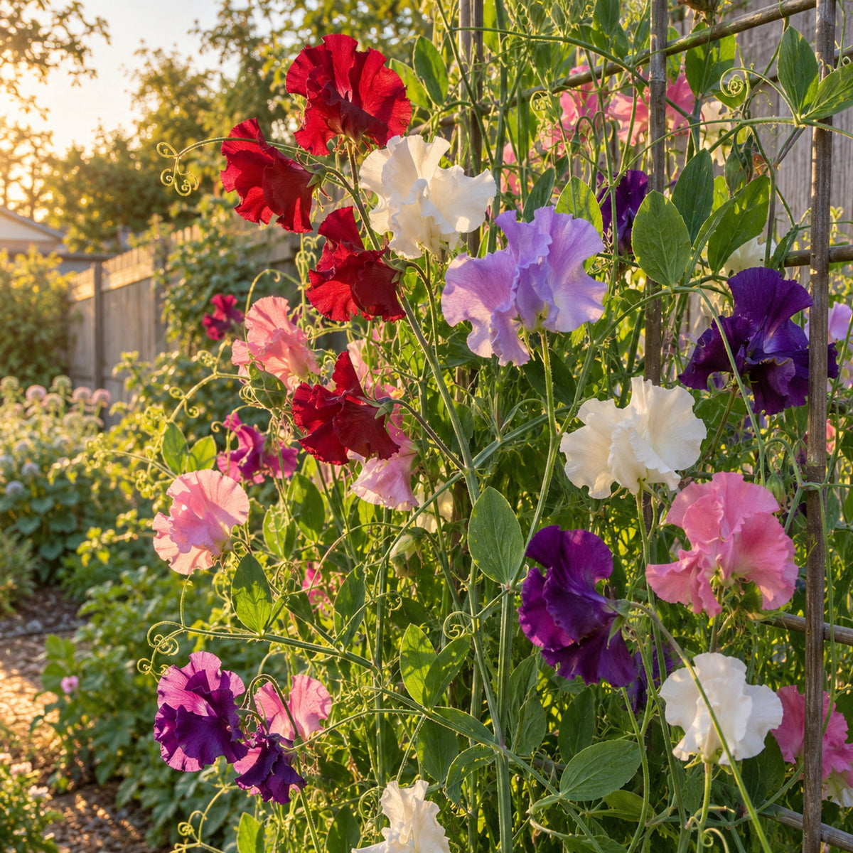 Royal Sweet Pea Blend Seeds growing in a home garden