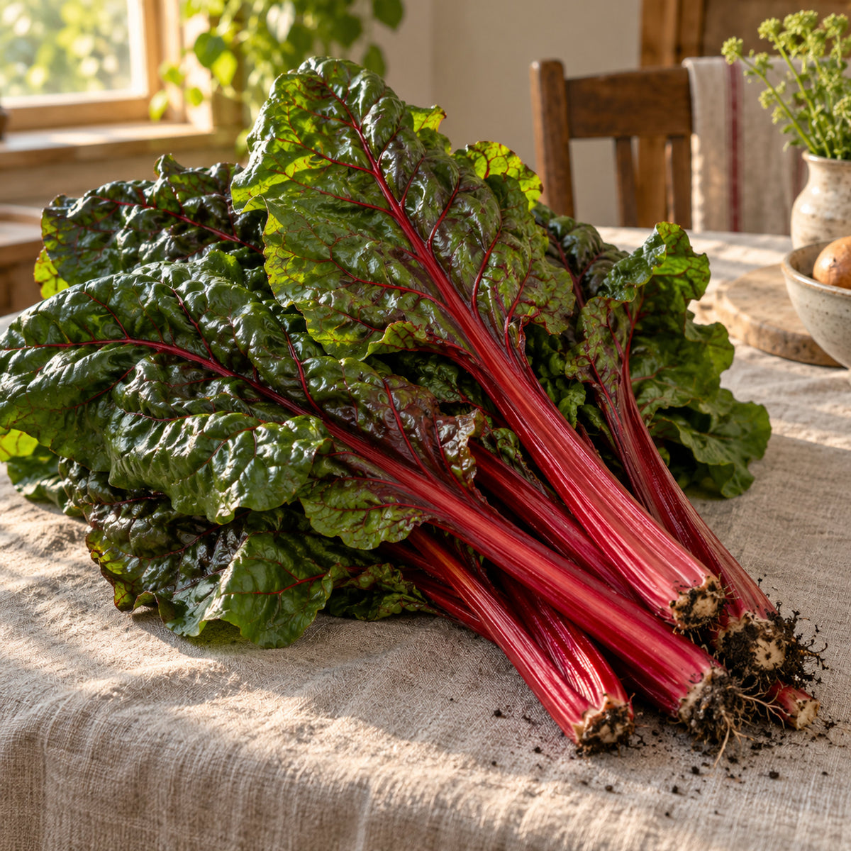 Ruby Red Swiss Chard Seeds harvest up close