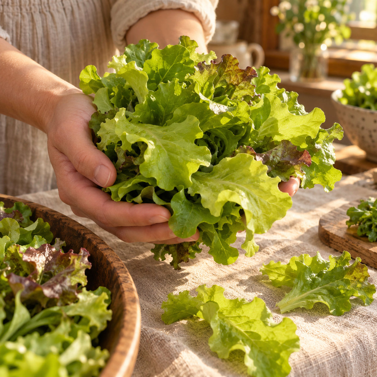 Salad Bowl Leaf Lettuce Blend Seeds harvest up close