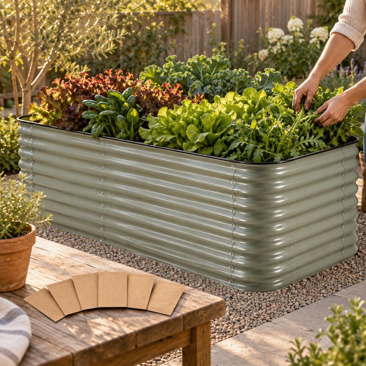 Salad Garden Raised Bed Bundle in use in a home garden