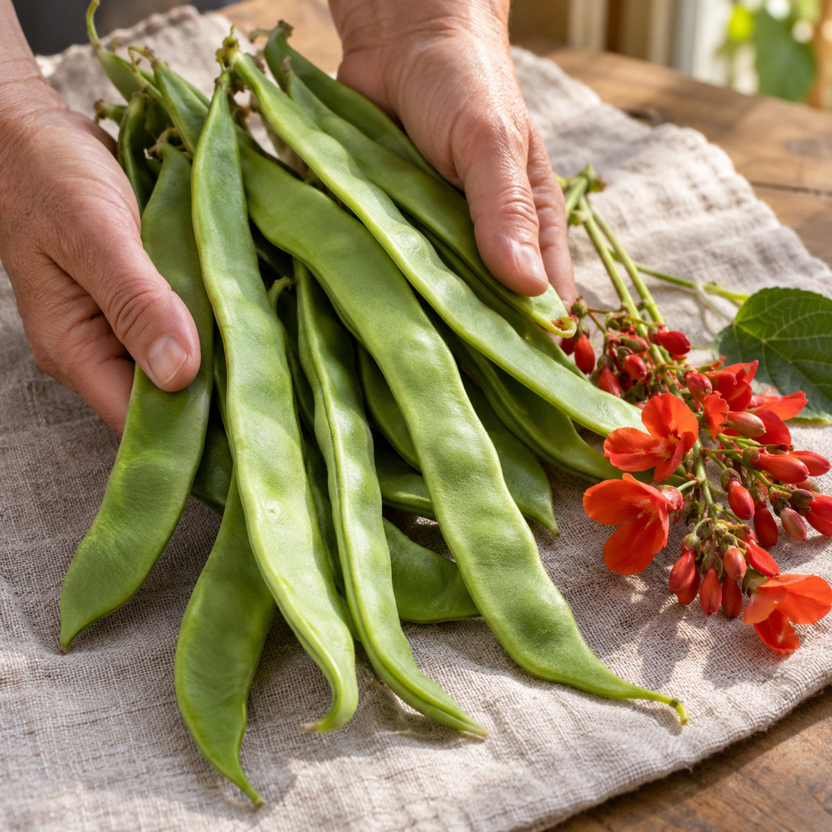 Scarlet Emperor Runner Bean Seeds harvest up close
