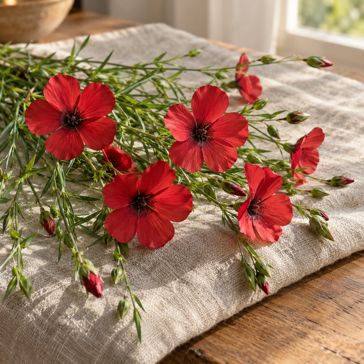 Scarlet Flax Flower Seeds harvest up close