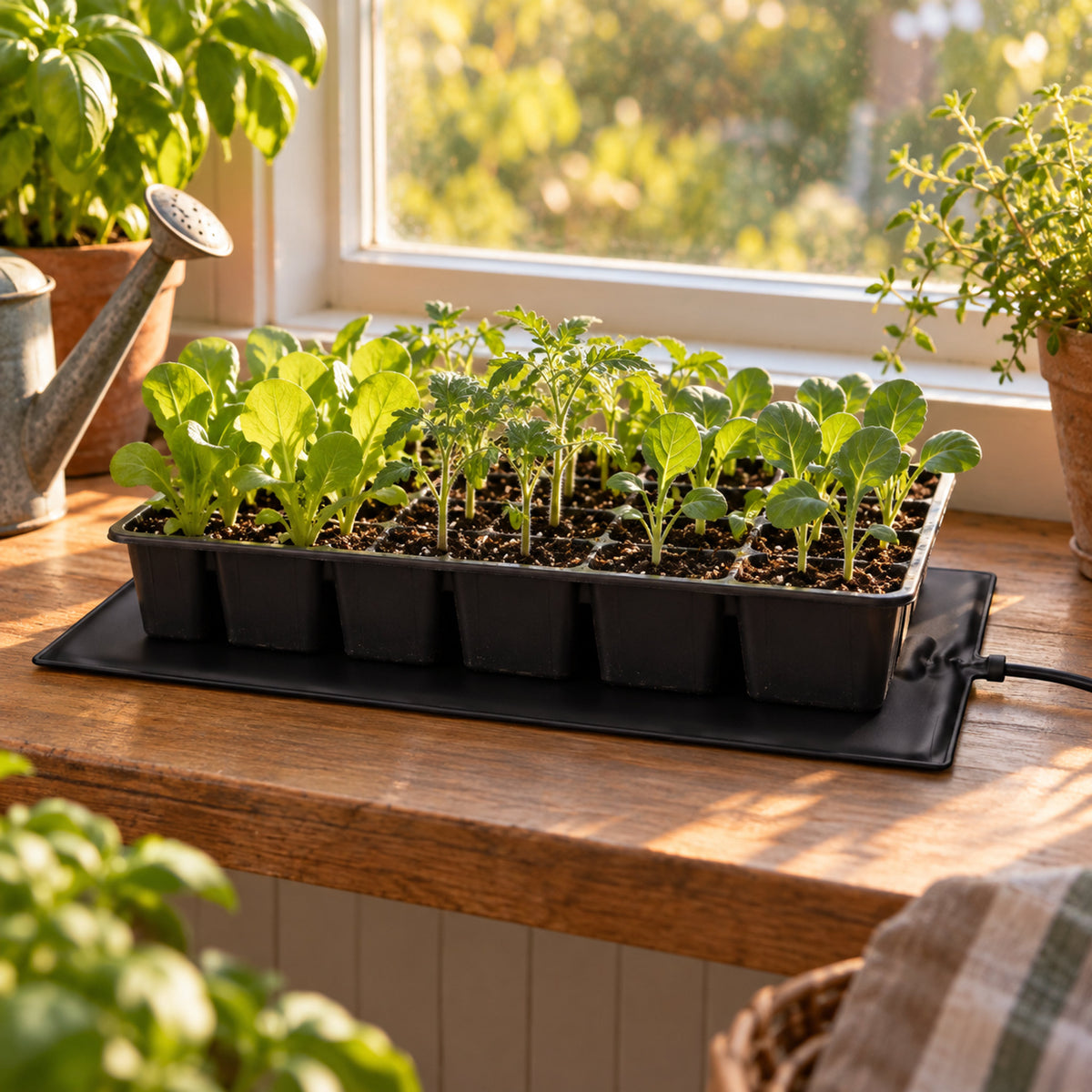 Seed Starting Heat Mat in use in a home garden