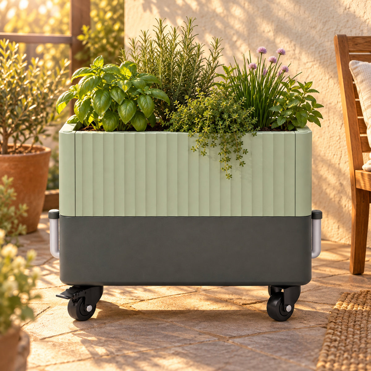 Self-Watering Rolling Planter, 21 x 24 Inches in use in a home garden