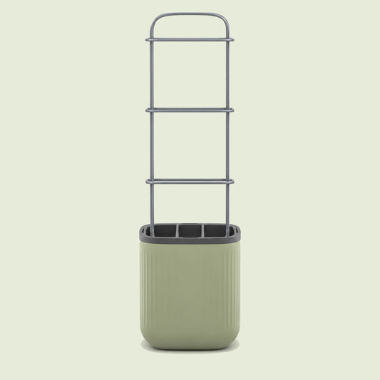 Self-Watering Tomato Planter with Adjustable Trellis on a soft green background