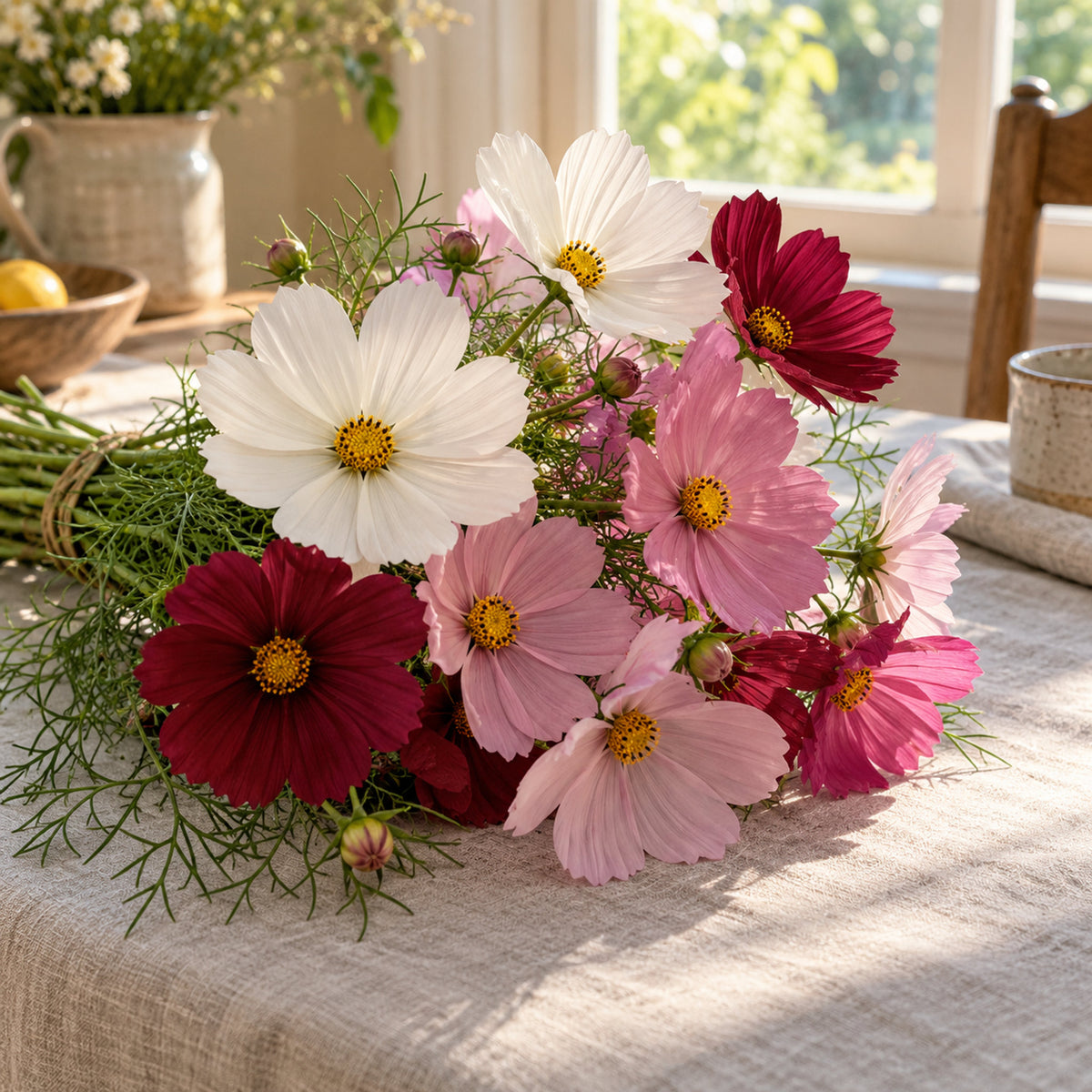 Sensation Blend Cosmos Seeds harvest up close