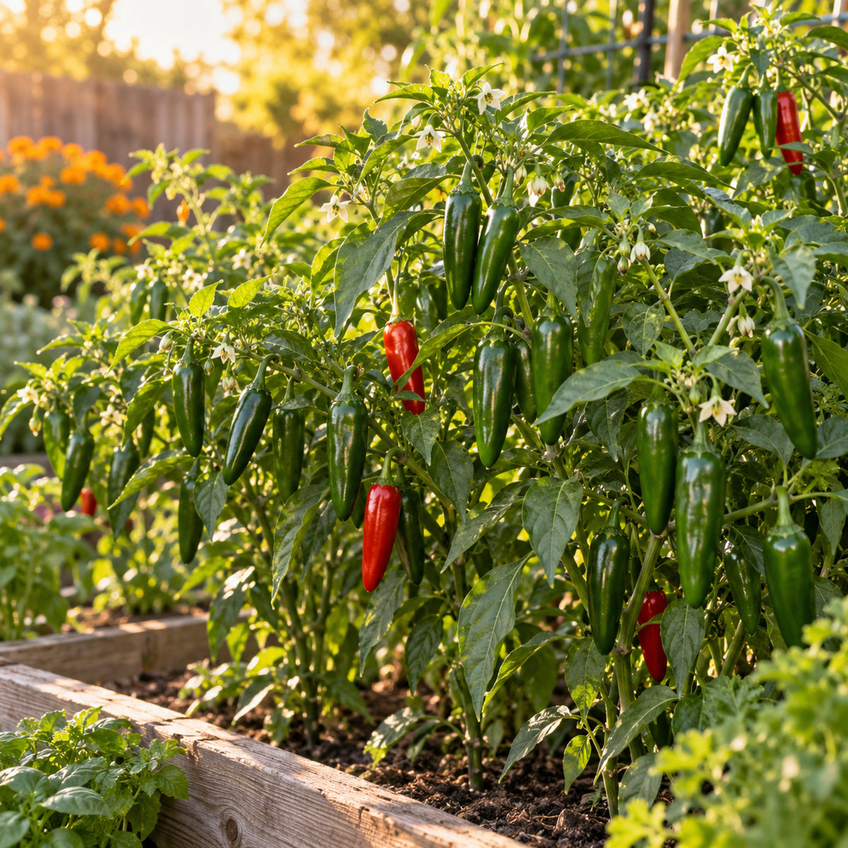 Serrano Chile Pepper Seeds growing in a home garden