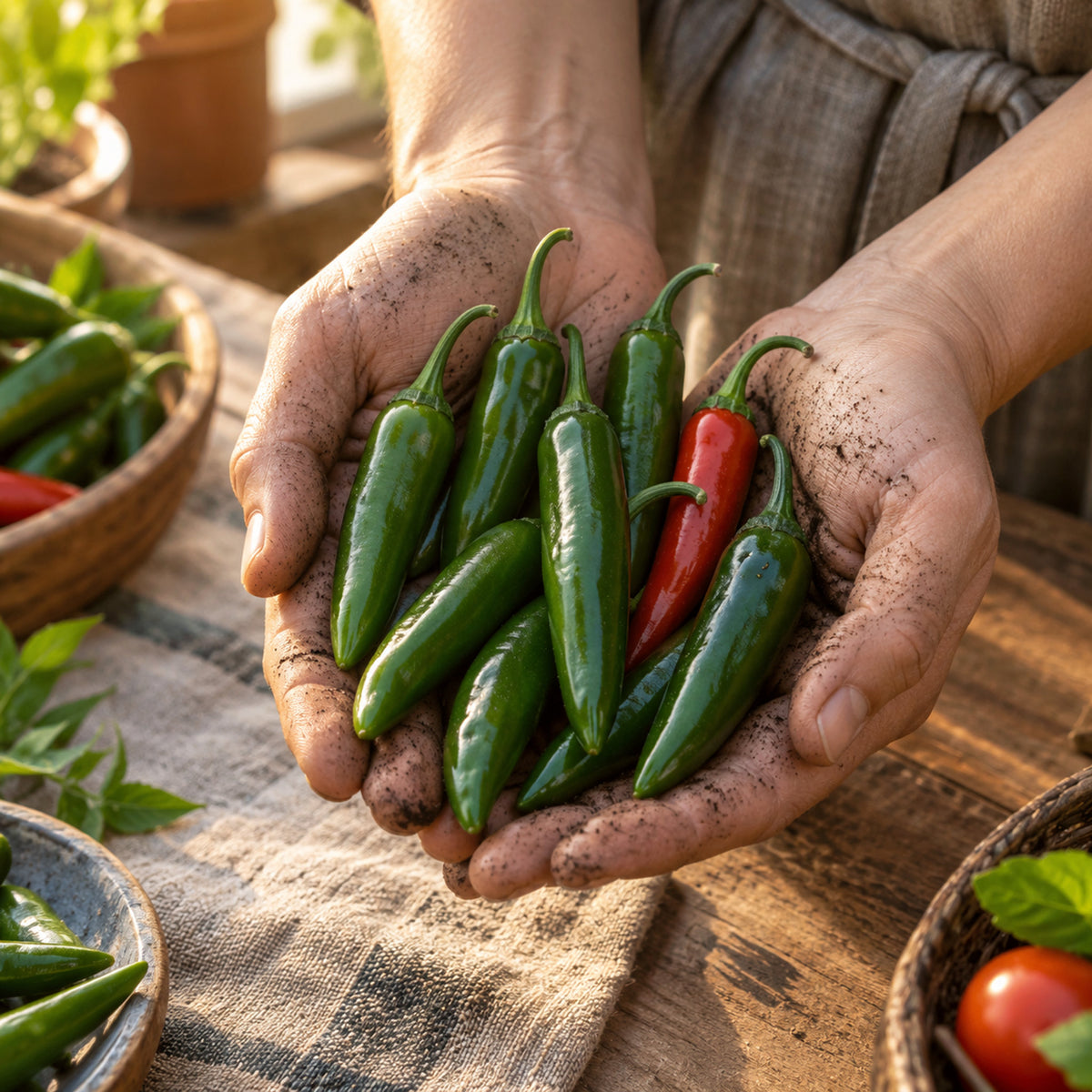 Serrano Chile Pepper Seeds harvest up close
