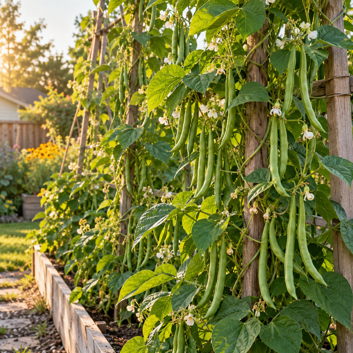 Seychelles Pole Bean Seeds growing in a home garden
