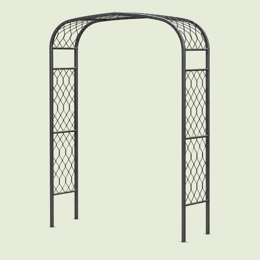 Shallow-Curve Garden Arch, Lattice Frame on a soft green background