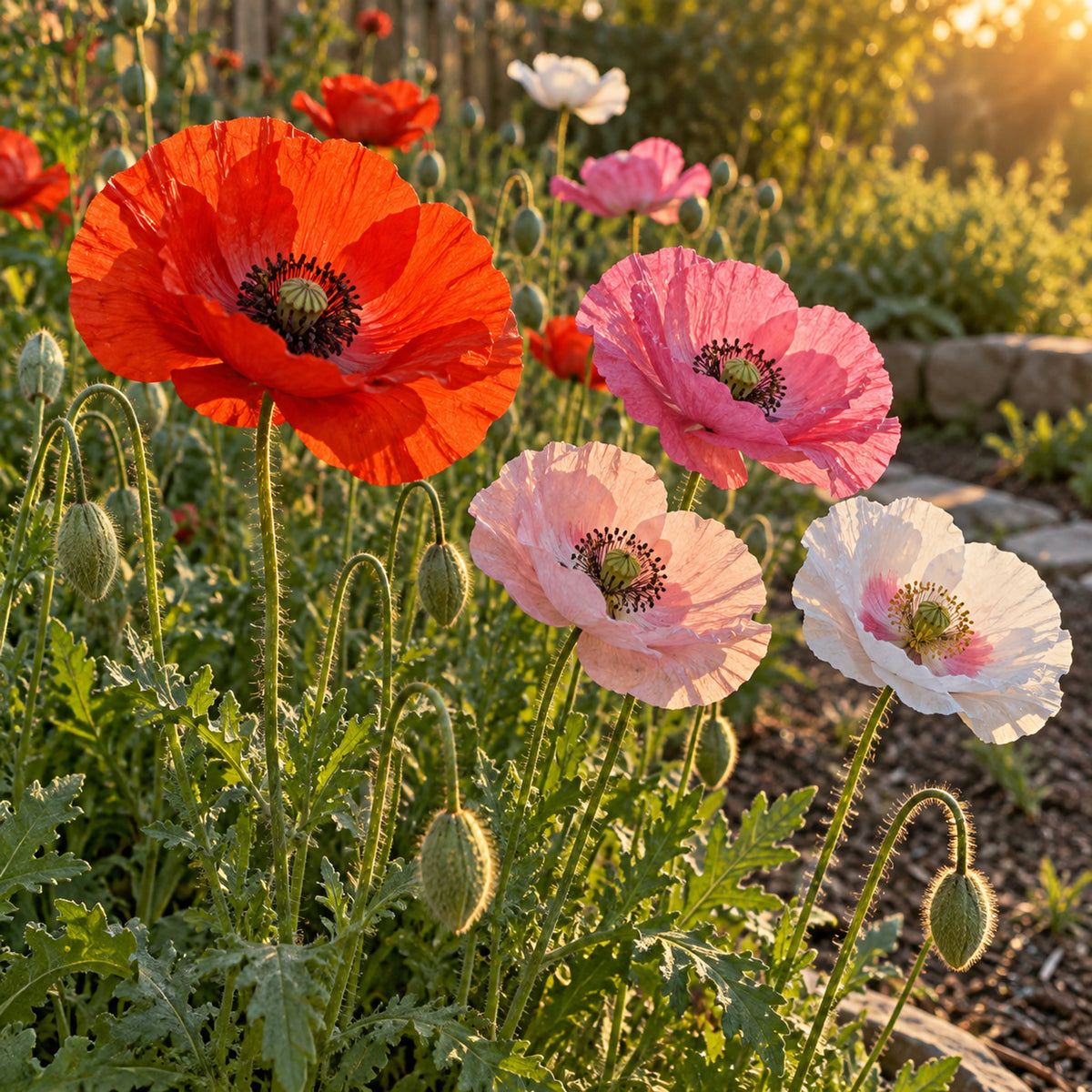 Shirley Corn Poppy Blend Seeds growing in a home garden