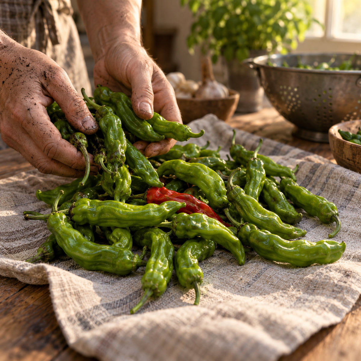 Shishito Chile Pepper Seeds harvest up close