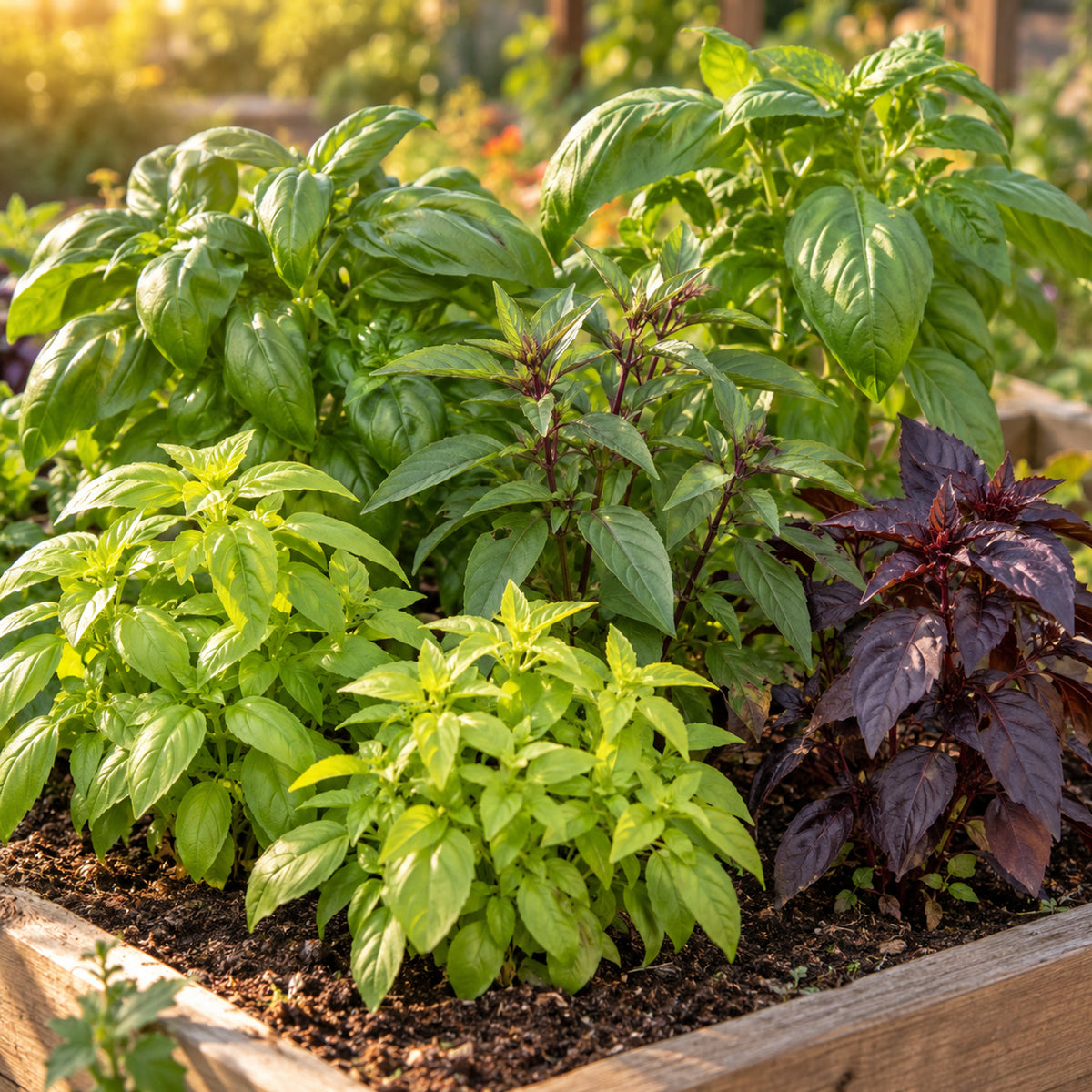 Six Basil Blend Seeds growing in a home garden
