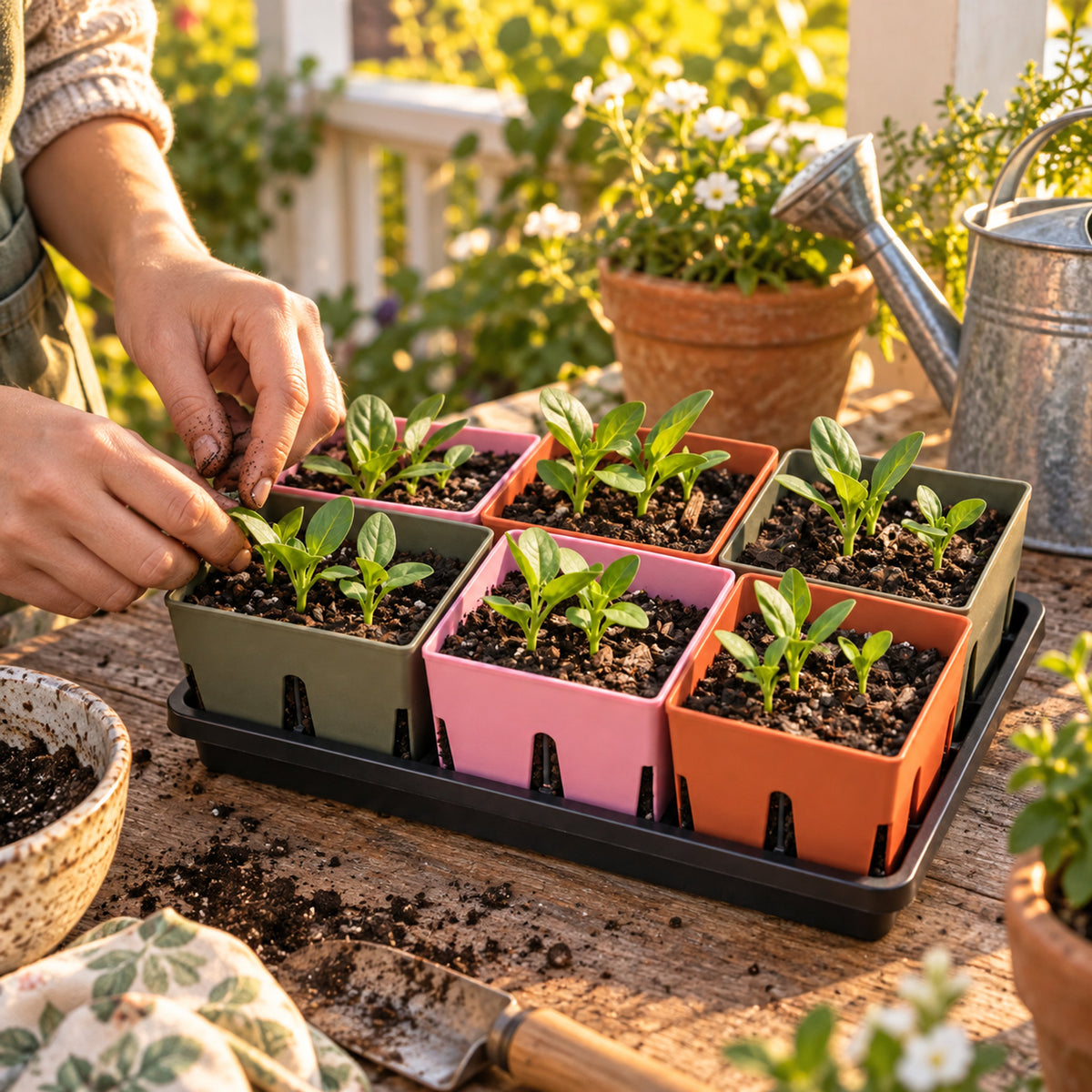 Six Cell Seed Starting Trays in use in a home garden