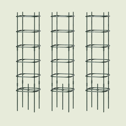 Six-Tier Tomato Tower Supports, 3 Pack on a soft green background