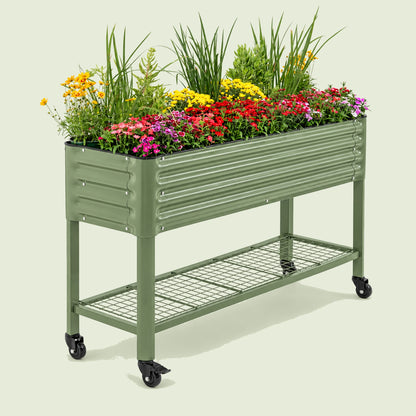 Slim Rolling Elevated Bed, 18 x 66 Inches on a soft green background