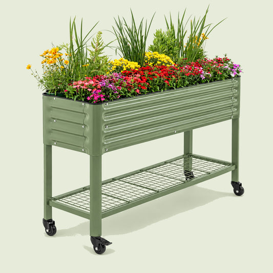 Slim Rolling Elevated Bed, 18 x 66 Inches on a soft green background