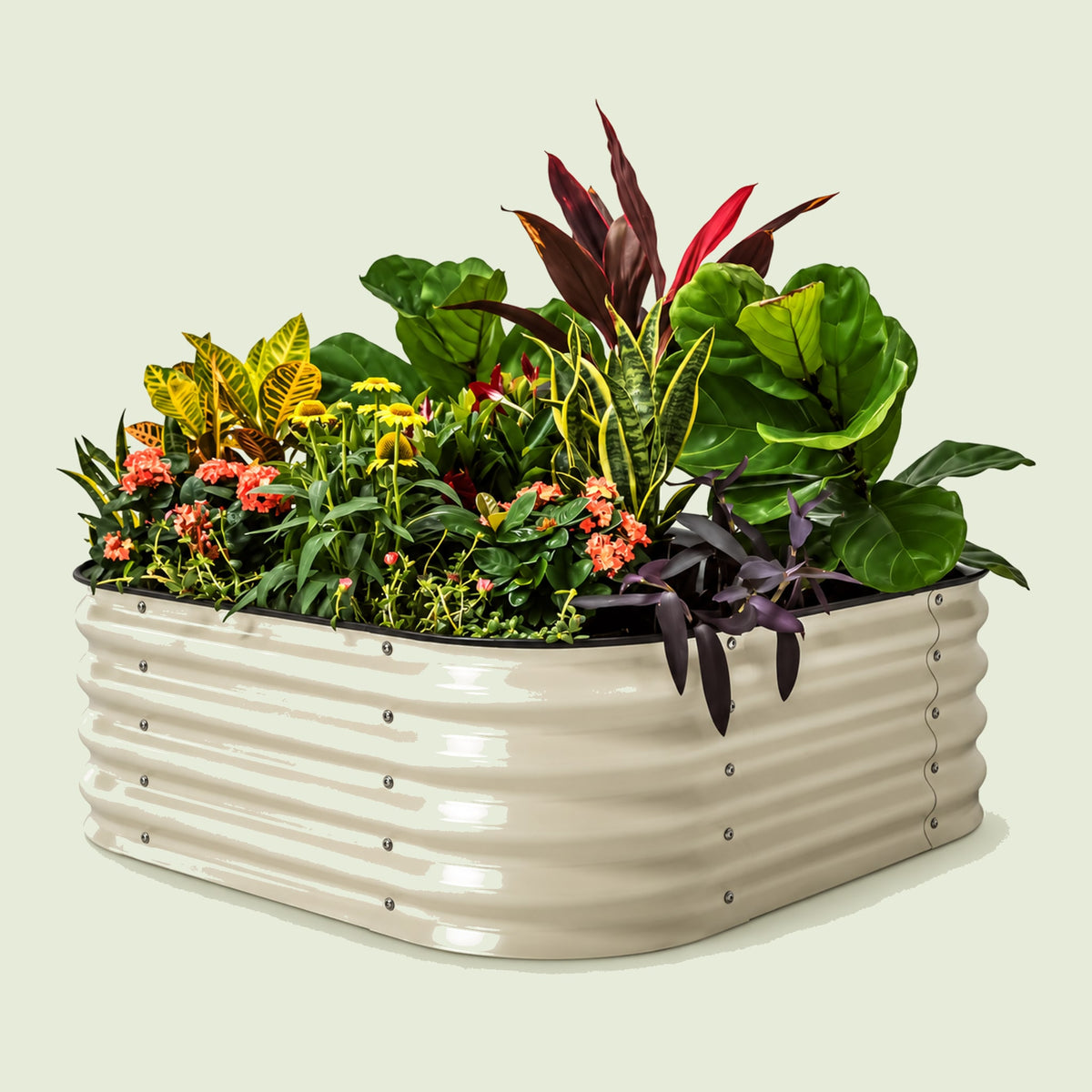 Small Modular Metal Raised Bed, 14 Inches Tall on a soft green background