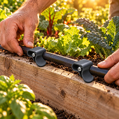 Snap-On Irrigation Clamp Set in use in a home garden