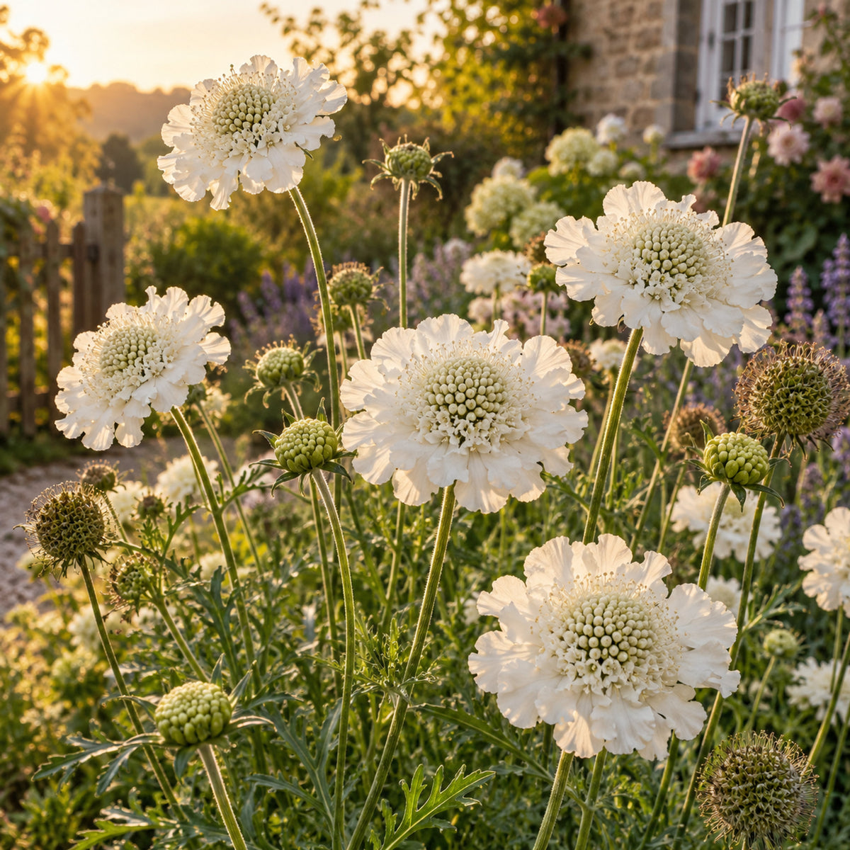 Snowmaiden Scabiosa Seeds growing in a home garden