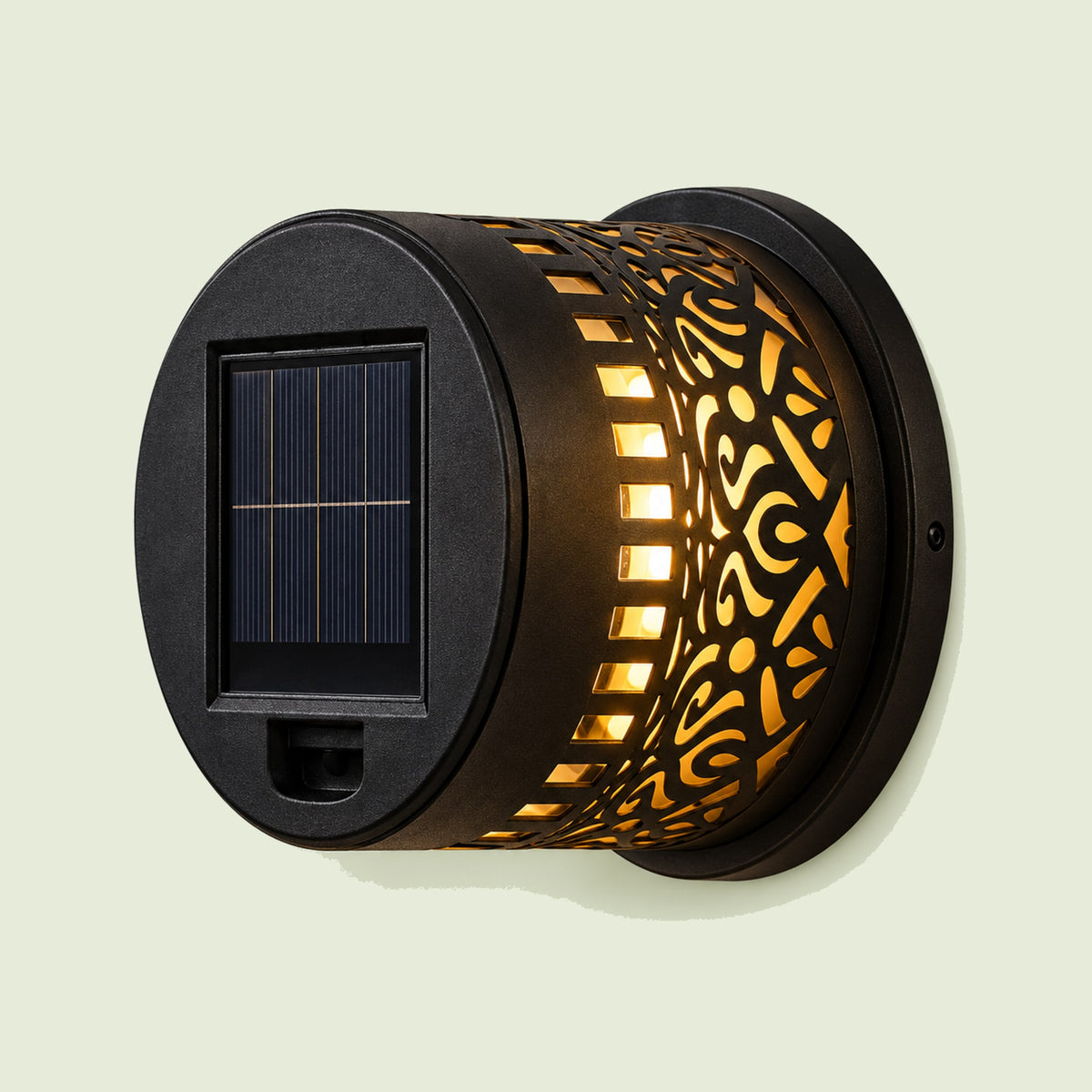 Solar Mandala Wall Light on a soft green background