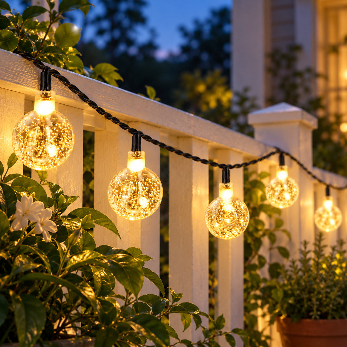 Solar String Lights in use in a home garden
