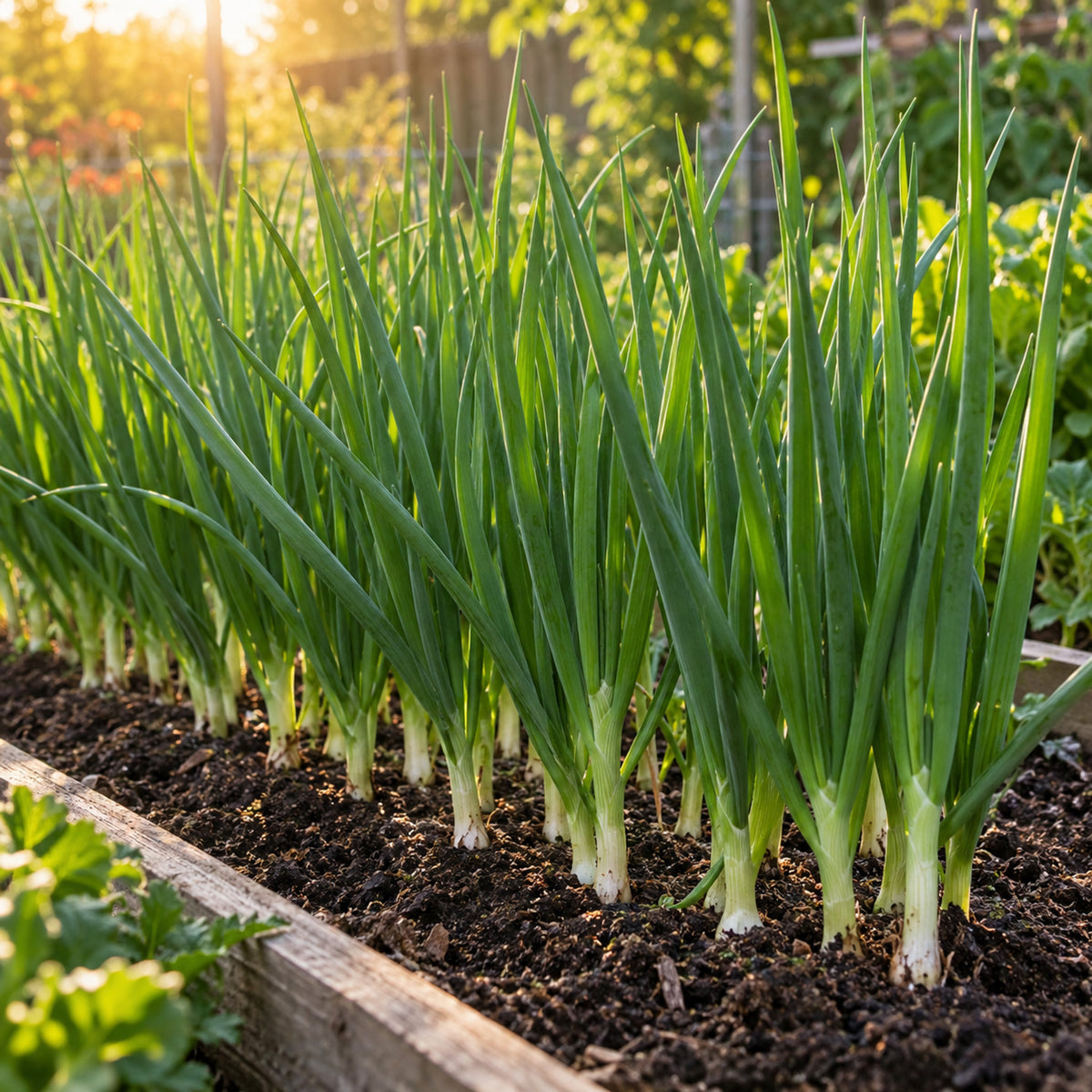 Solbunch Scallion Seeds growing in a home garden