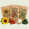 Kraft seed packet illustrated with Southwest Garden Seed Bundle, with fresh Southwest Garden Seed Bundle beside it