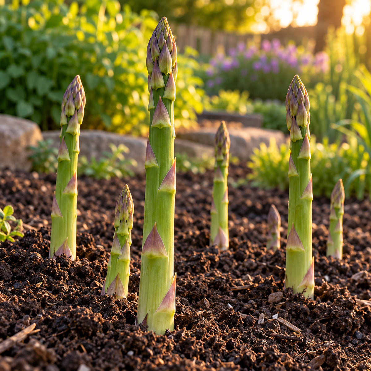 Spartacus Asparagus Seeds growing in a home garden