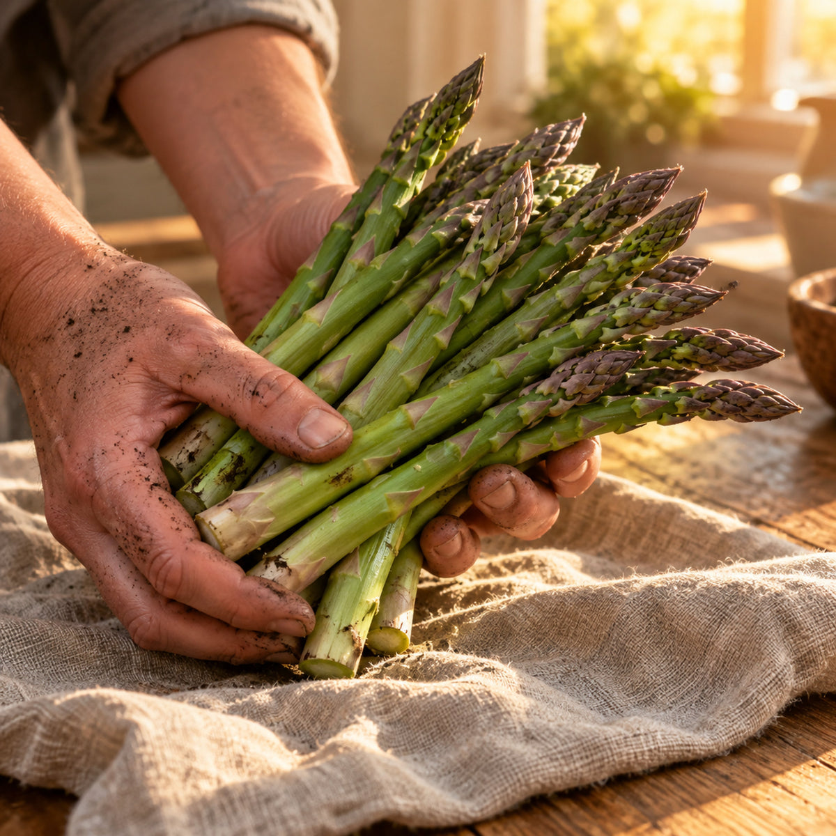Spartacus Asparagus Seeds harvest up close