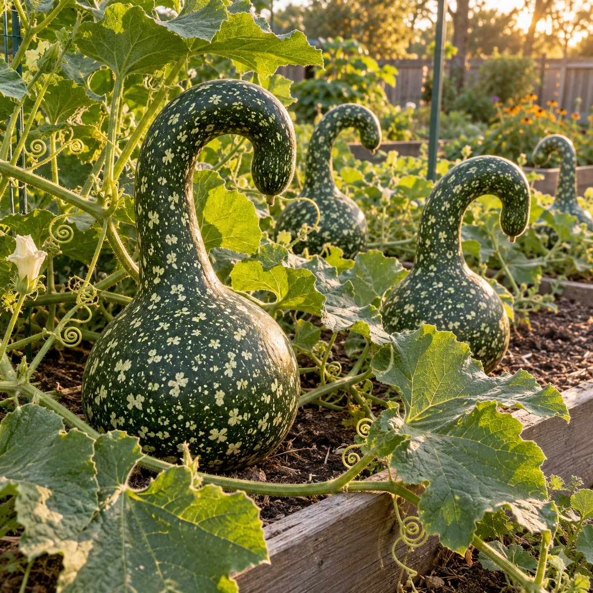 Speckled Swan Gourd Seeds growing in a home garden