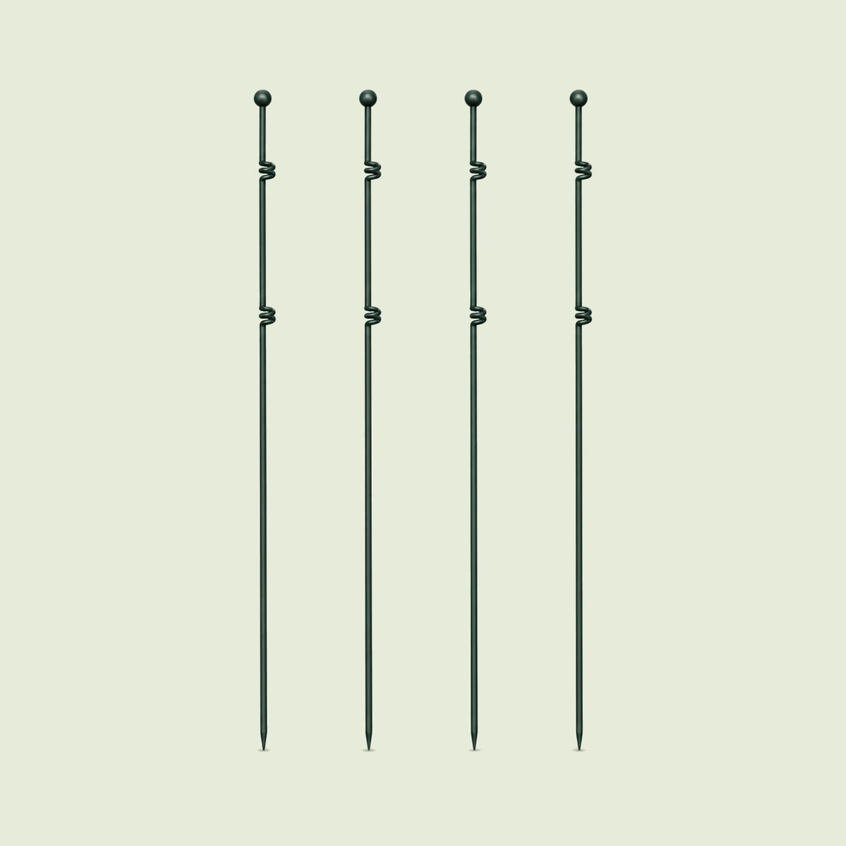 Spiral Garden Stakes, 4 Pack on a soft green background