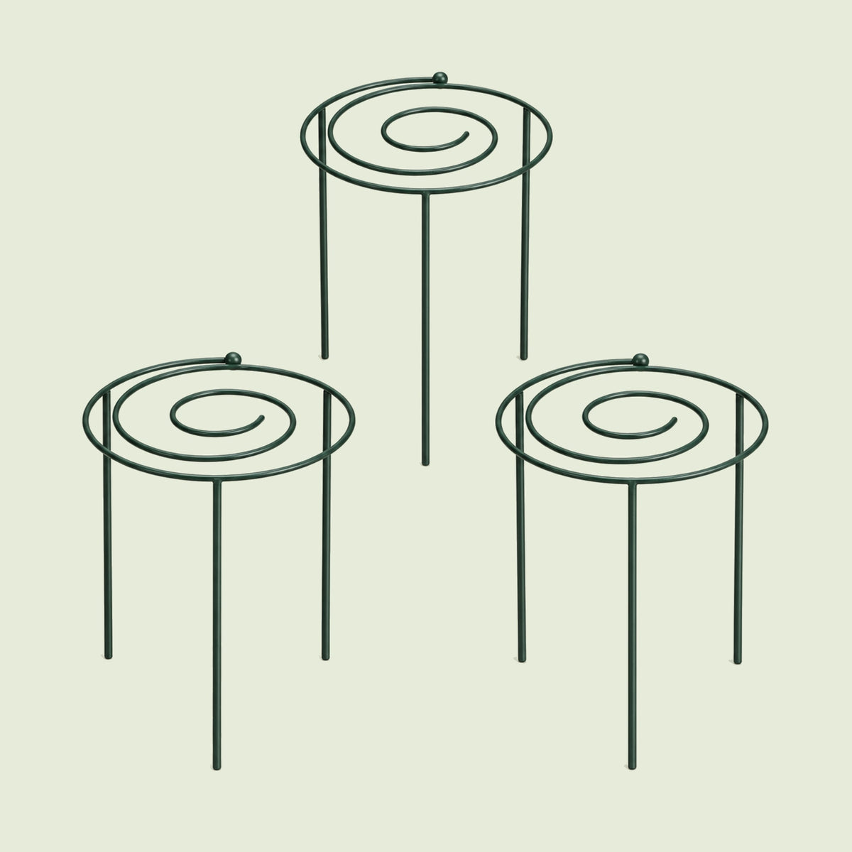 Spiral Grow-Through Plant Supports, 3 Pack on a soft green background