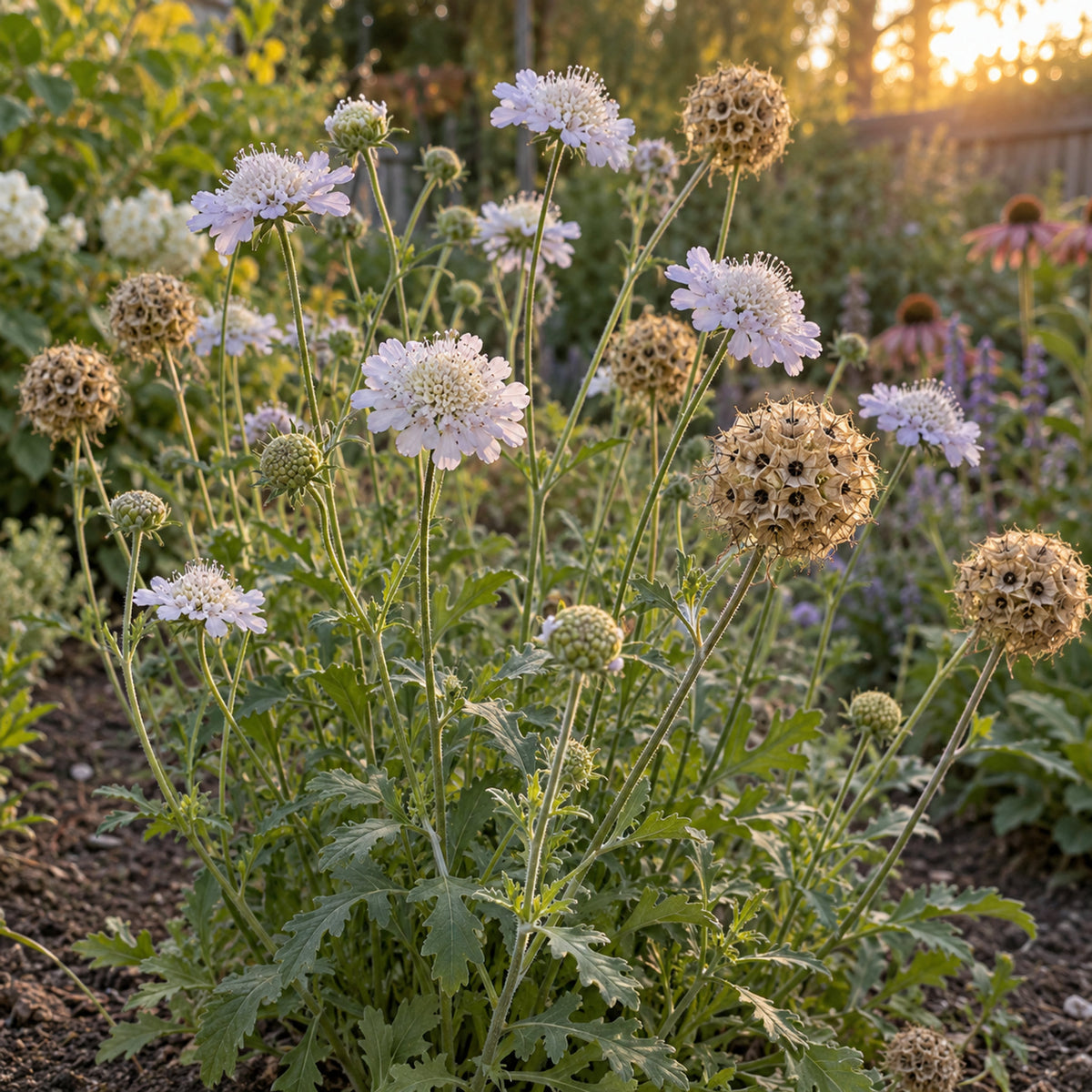 Starflower Scabiosa Seeds growing in a home garden