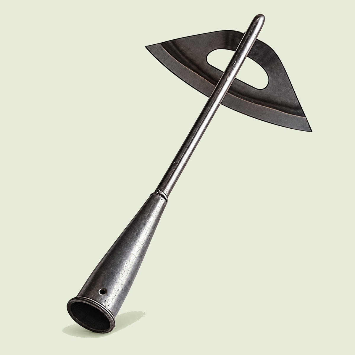 Steel Hollow Hoe on a soft green background