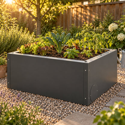 Steel Side Panels for Garden Planter in use in a home garden
