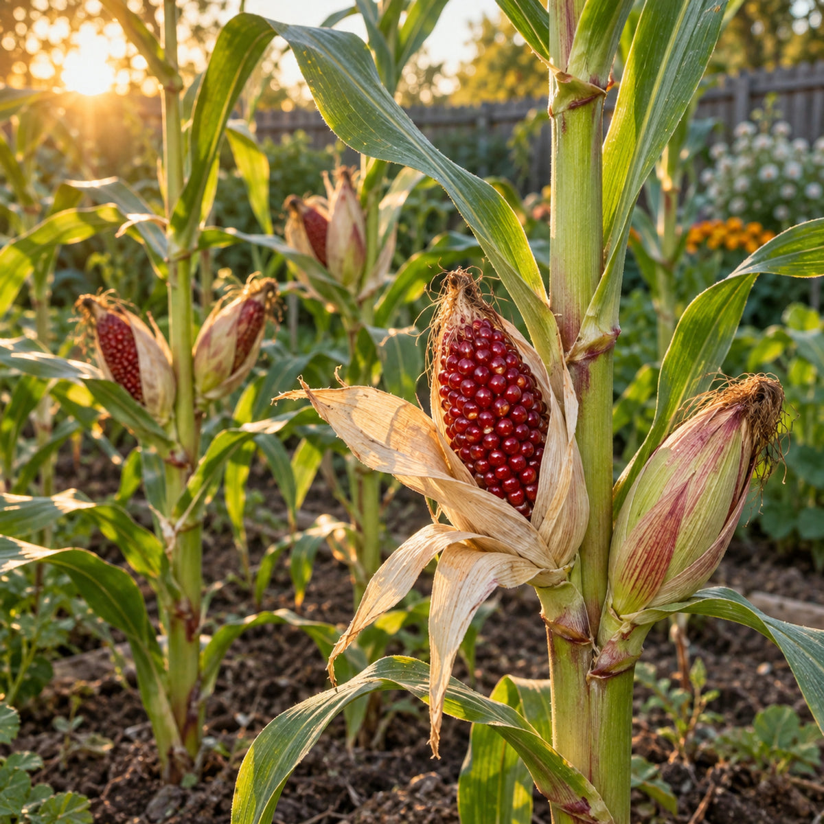 Strawberry Popcorn Seeds growing in a home garden