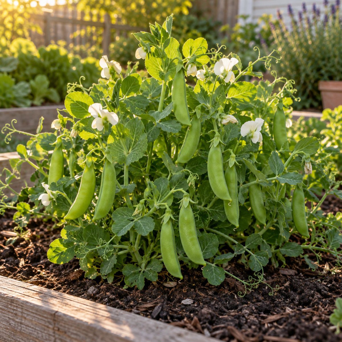 Sugar Daddy Snap Pea Seeds growing in a home garden