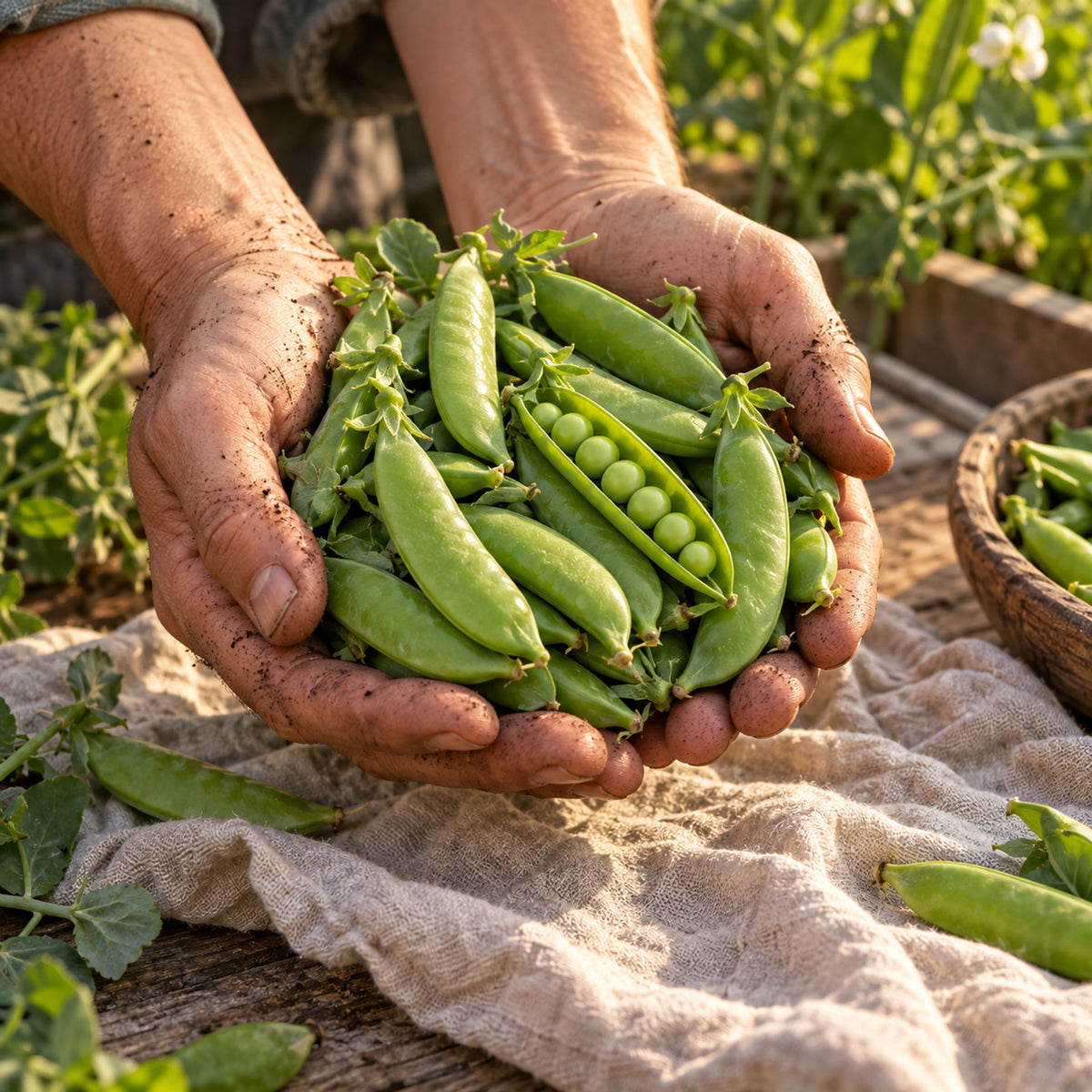 Sugar Daddy Snap Pea Seeds harvest up close