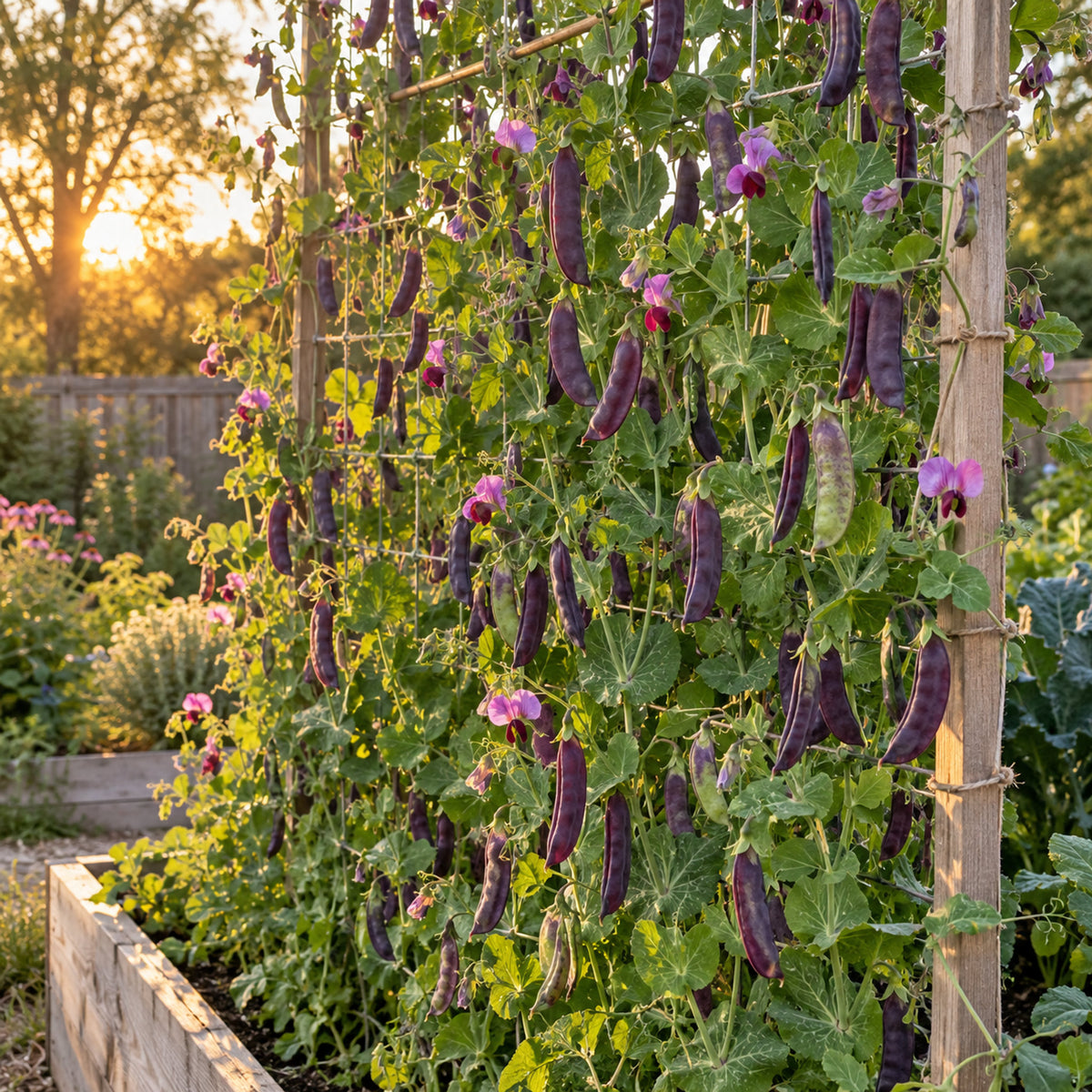 Sugar Magnolia Snap Pea Seeds growing in a home garden